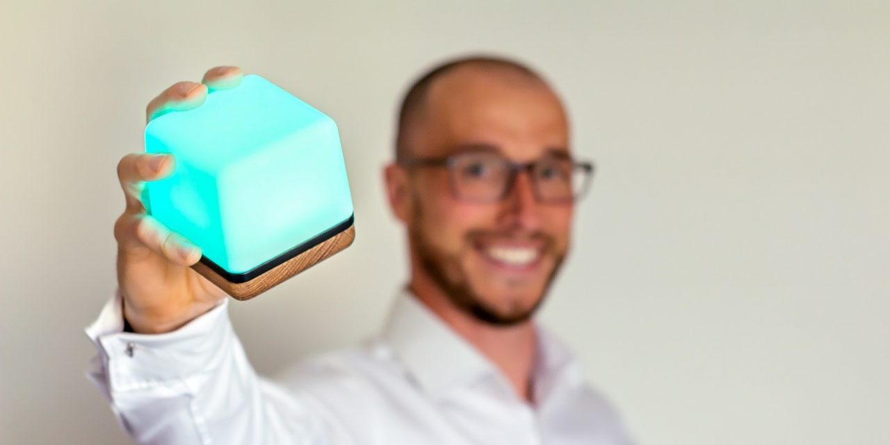 Former teacher Michael Crinnion and his amazing Luma³ cube which can help ease mental health problems