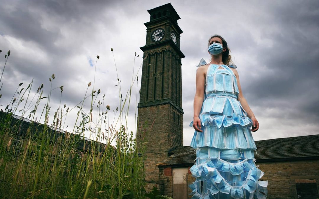 Upcycle designer’s amazing dress made from disposable face masks