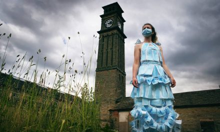 Upcycle designer’s amazing dress made from disposable face masks
