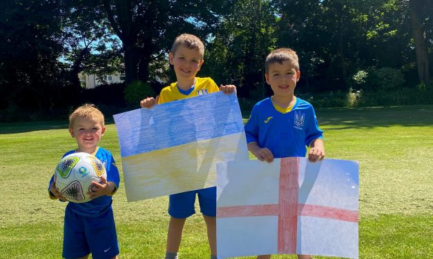 Huddersfield’s Ukrainian community sing for ‘Слава Україні’ (Glory to Ukraine) against England but many have split loyalties