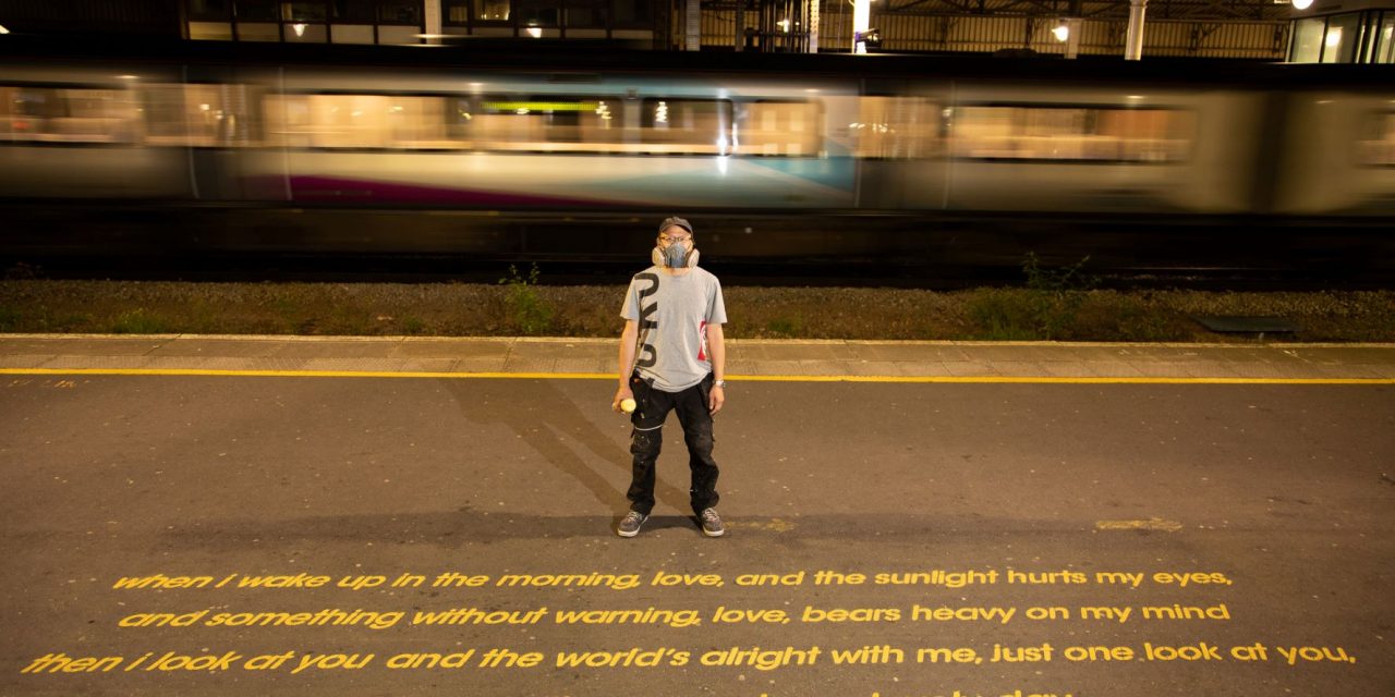 Street artist behind Marcus Rashford mural etches lyrics of Lovely Day by Bill Withers on platform 1 at Huddersfield Railway Station