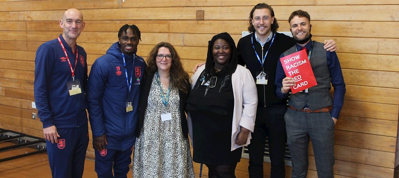 Huddersfield Town’s Andy Booth, Michael Hefele and Aaron Rowe make surprise visit to Newsome Academy to celebrate diversity and inclusivity