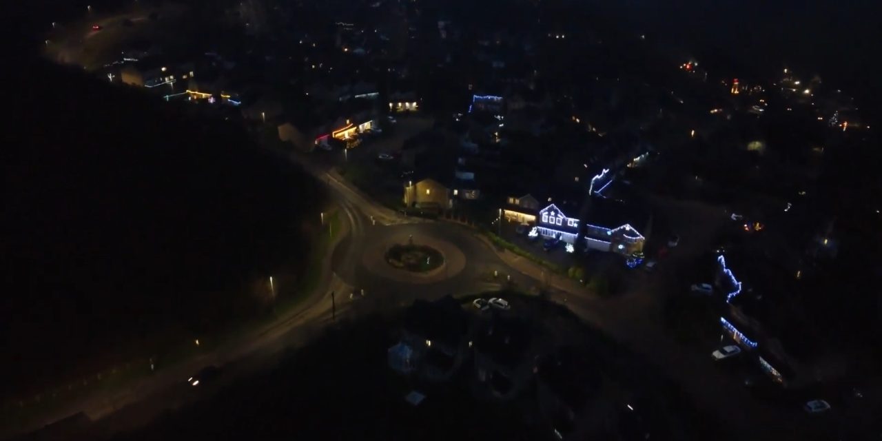 Drone footage shows how Fenay Bridge Park Christmas lights are visible from space – almost!