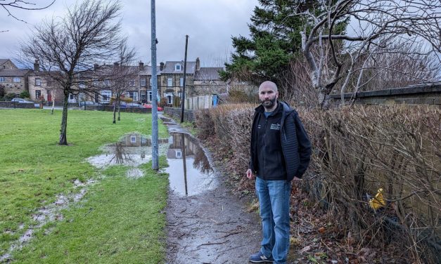 Reinwood Rec footpath is a wreck when it rains say Lindley councillors Cahal Burke and Anthony Smith