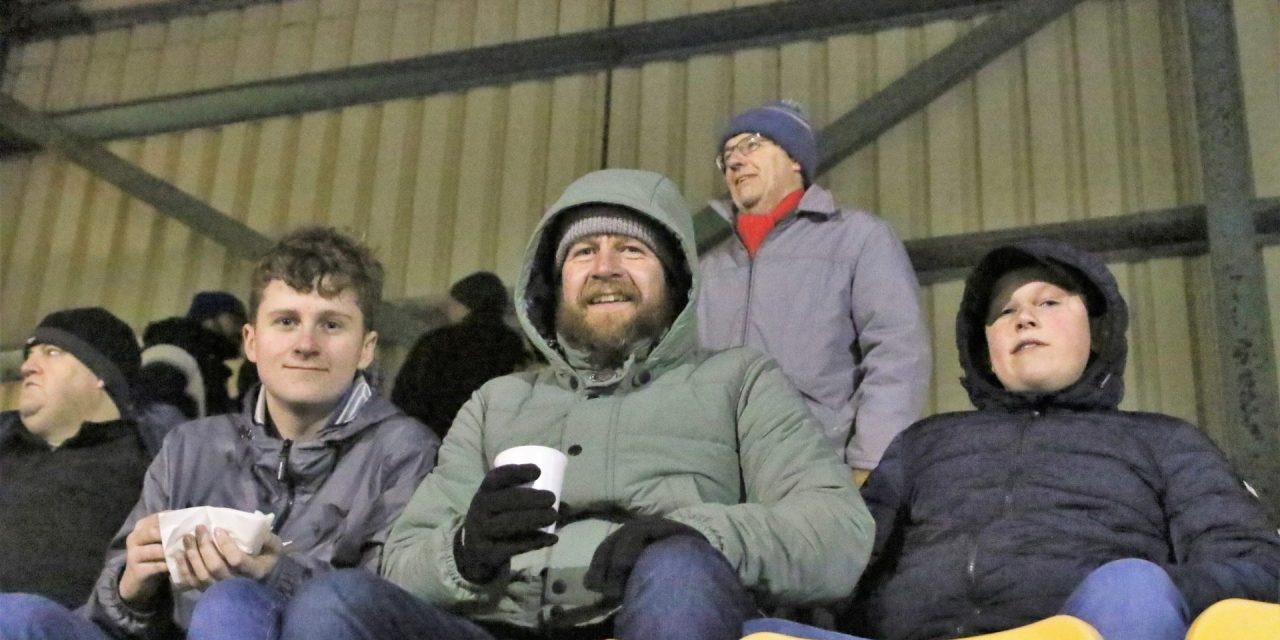 Fan Gallery – Flasks, fedoras, woolly hats and hot drinks were the order of the night as Emley thrashed Knaresborough 4-0