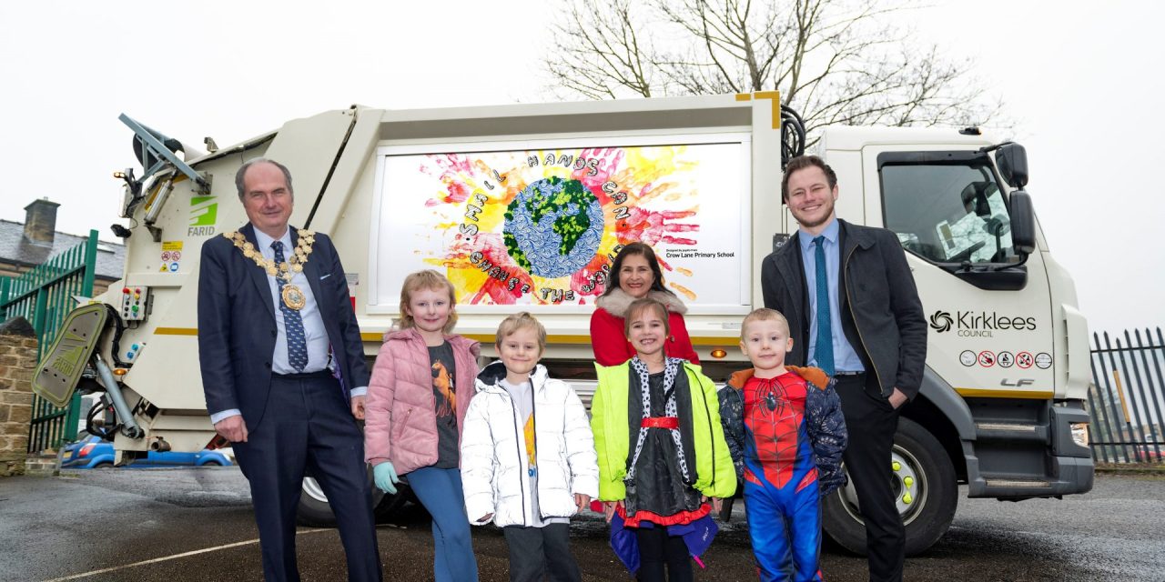 Arty youngsters at Crow Lane School with designs on recycling win Kirklees Council competition