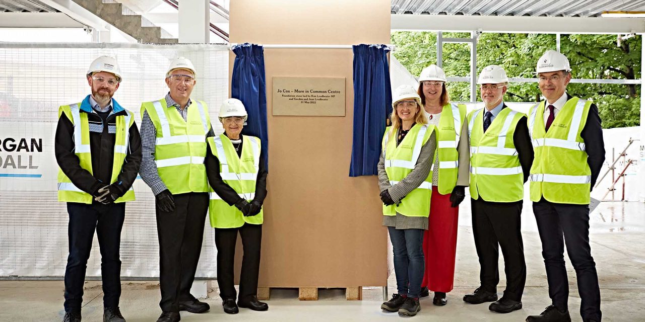Kim Leadbeater MP unveils foundation stone for the new Jo Cox More In Common Centre at the University of Huddersfield