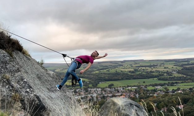 Holmfirth Arts Festival continues in August with a dramatic aerial harness performance on the rocks at Cliff Quarry