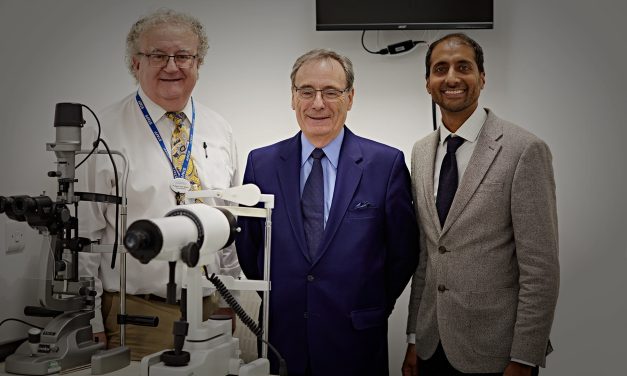 Valli Opticians eye clinic is officially opened by University of Huddersfield Chancellor Sir George Buckley