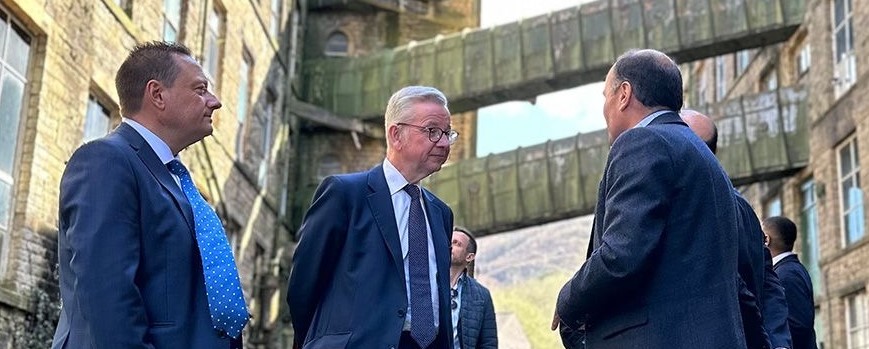 Levelling Up Secretary Michael Gove visits Crowther’s mill regeneration project which will change of the face of Marsden