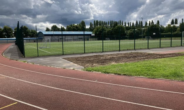 Sad sight of long jump sandpit filled in with soil at Leeds Road Playing fields