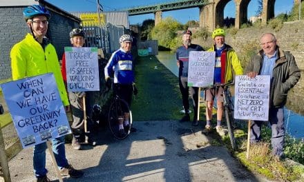 Cyclists protest over long-term closure of Huddersfield Narrow Canal towpath near Huddersfield town centre