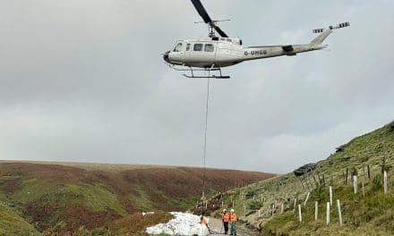Helicopter lifts stone to repair remote Pennine Way pathway in the Wessenden Valley