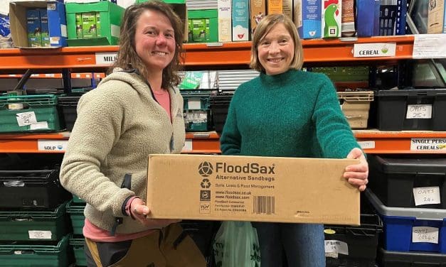 Huddersfield company’s gift of FloodSax alternative sandbags saves The Welcome Centre’s warehouse from flooding