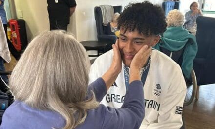 Our hero! Olympic silver medallist Caden Cunningham visits Lindley Grange Bupa Care Home